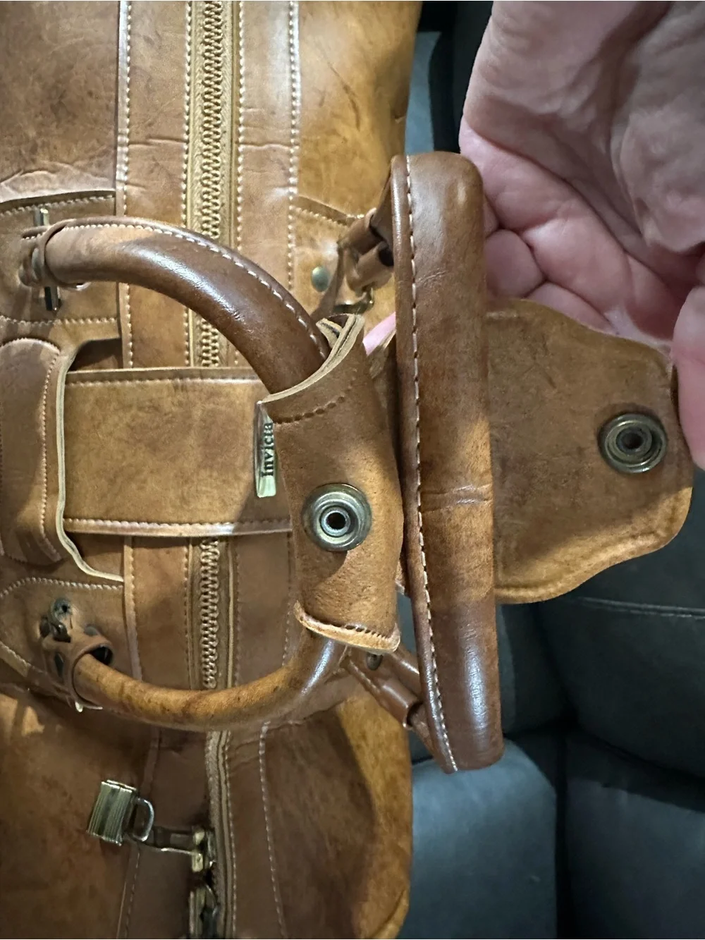 Invicta Vintage Brown Leather Duffel Bag with Brass Hardware Weekender Italy